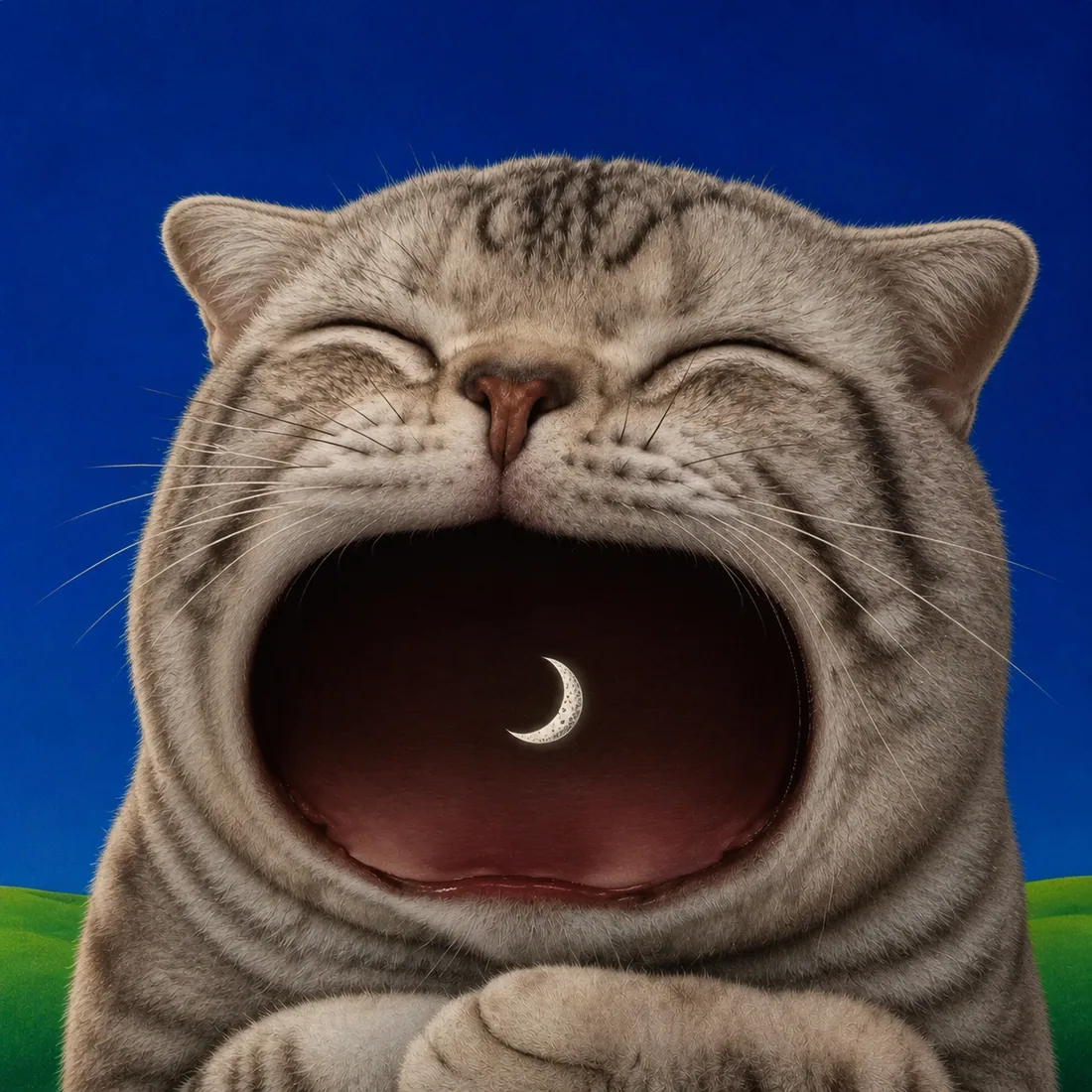 Painting: the crescent moon sitting inside the yawn
